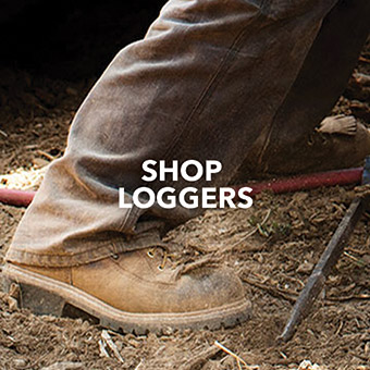 Closeup image of work boots outside in the dirt. with sticks all around Text says 